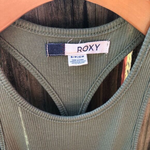 Roxy Olive Racer Back Skinny Muscle Tank Sz S - Picture 1 of 5